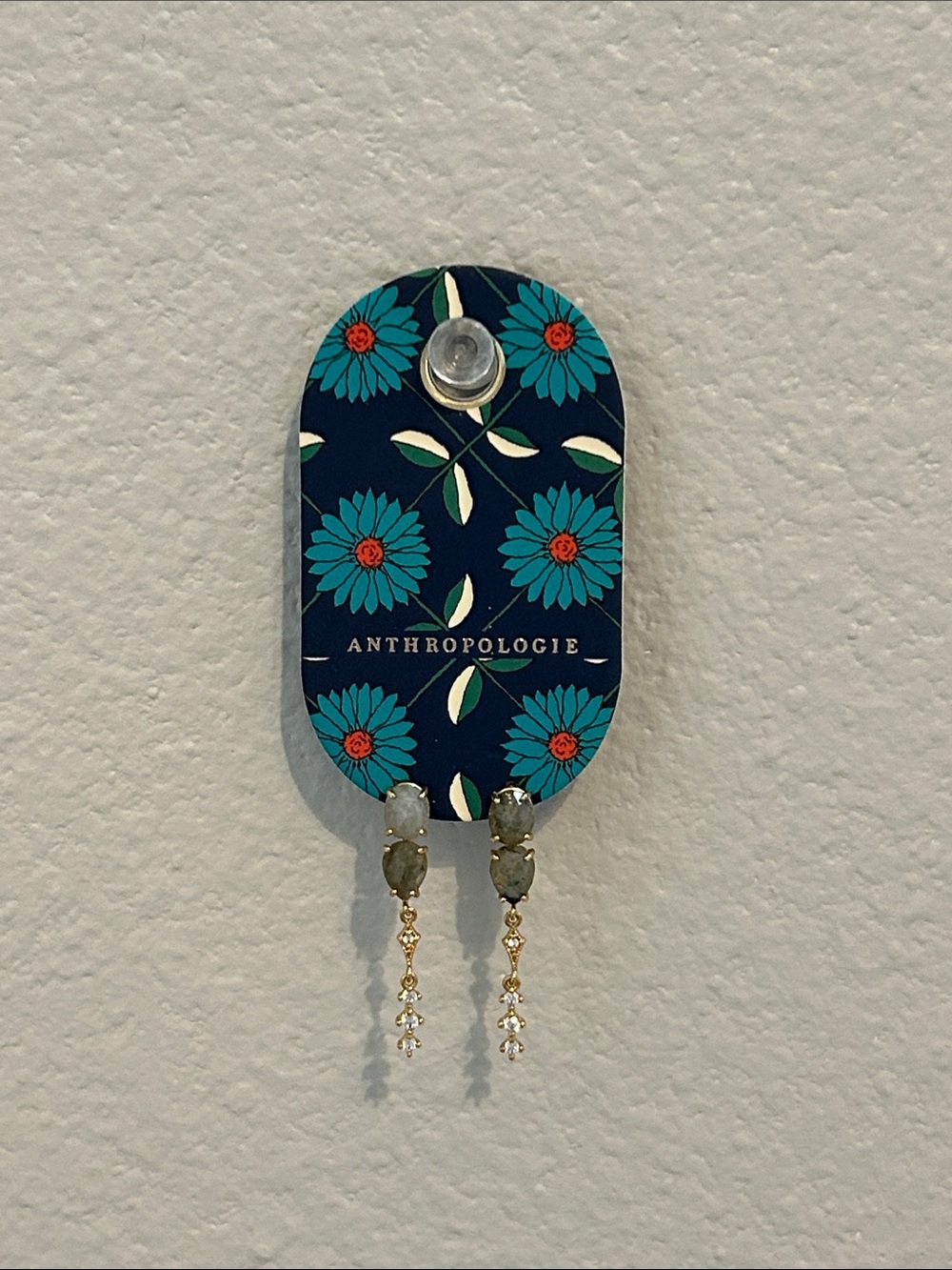 Anthropologie Gold and Green Drop Crystal Earrings